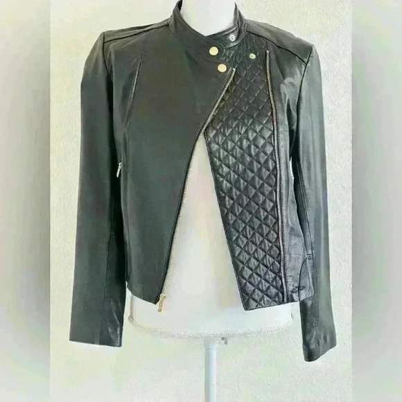 Cole Haan Jackets & Blazers - Cole Haan Band Collar Women’s Leather Moto Jacket Size Small